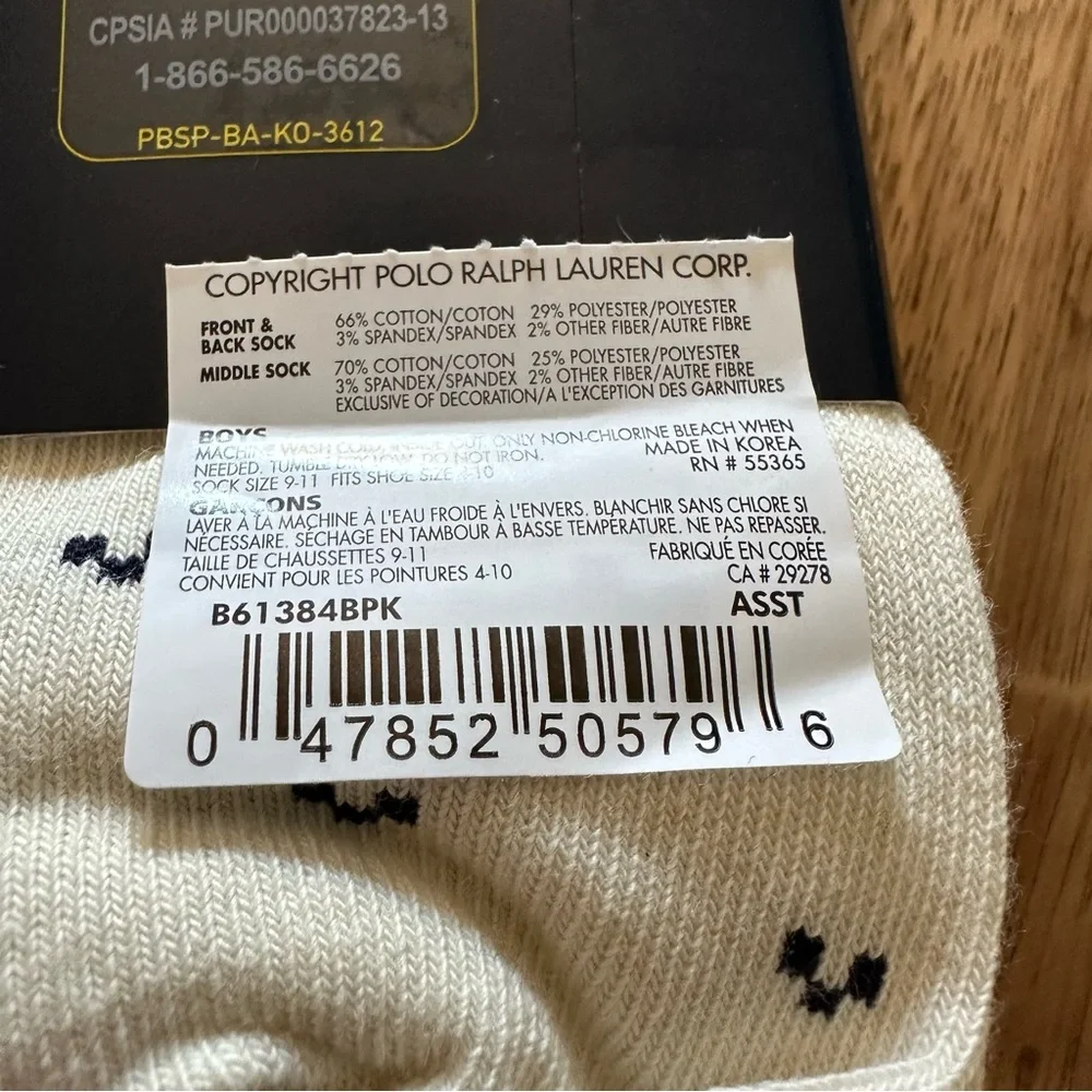 Polo Ralph Lauren Boys Crew Socks Reindeer Holiday 3 Pairs‎ Boys Size 9-11